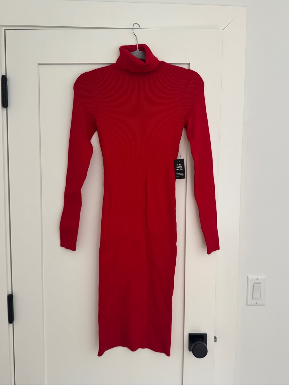 Express Red Ribbed Turtleneck Long Sleeve Sweater Dress